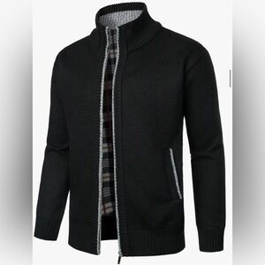 NEW Black Zip Up Sweater with Stand-Up Collar - SZ L